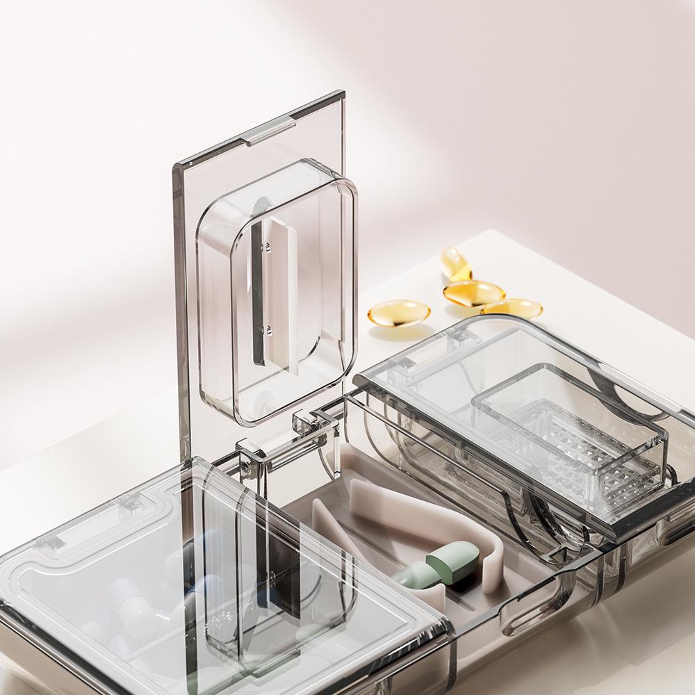 Portable Pill Organizer with Tablet Cutter and Grinder