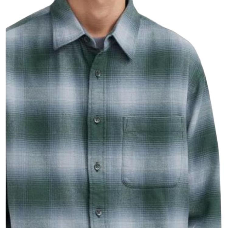UNIQLO Checked Pointed Collar Single-Breasted Long Sleeve Shirt Men shirts Teal 462407-55