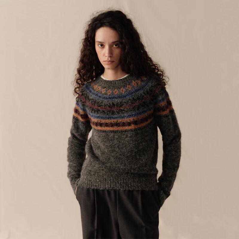 GREEN BELT Retro Fair Isle Crewneck Sweater