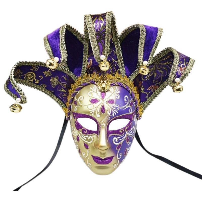 Masked Ball Mask With Bells Vintage Jester Mask Comedy Mask for Men Women Masked Ball Proms Halloween Cosplay Parties