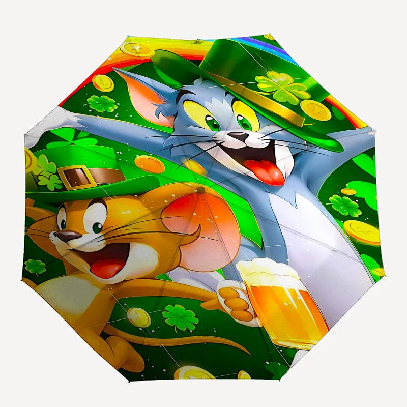 

1pc Tom and Jerry Automatic Folding Umbrella - Compact 8-Rib Design, Durable Plastic & Iron1193L