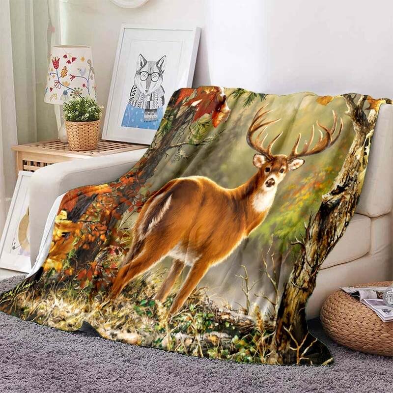 Deer 3D Printed Flannel Blanket Couch Quilt Cover Travel Child Bedding Plush Throw Flannel Blanket