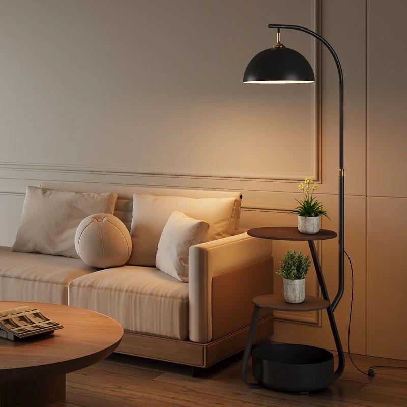 Antique Style Standing Floor Lamp with Storage Rack and Coffee Table for Living Room or Bedroom