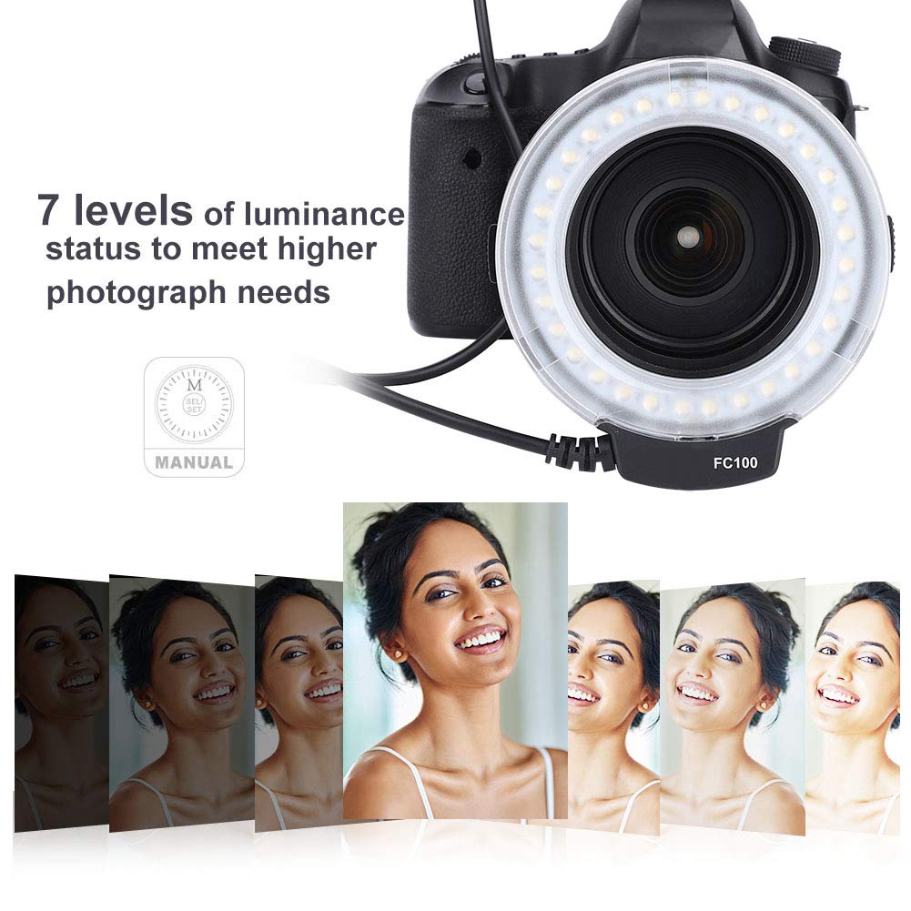 FC 100 Ring LED Macro Ring Macro Ring LED Macro Ring Flash 7 Bright for Canon Flash, Close-up Strobe, Light, Flash, Light, Lights, Plastic, 5000k,