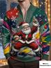 Long sleeved round neck sweatshirt men's clothing Christmas Santa Claus print quarter zip pullover top festive party wear