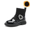 Simple and versatile warm leather boots with fleece for girls