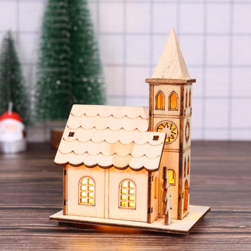 1 Set Kids Gift New Year Christmas Led Light Wooden House Luminous Cabin Merry Christmas Decor For Home Diy Xmas Tree Ornaments
