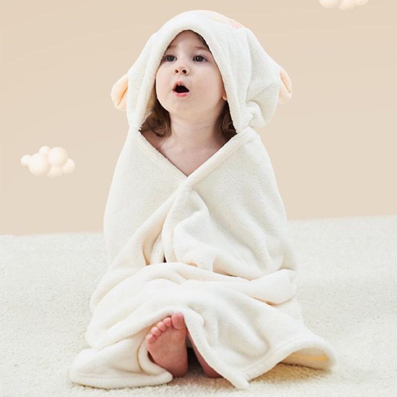 Cartoon Hooded Quick-Dry Coral Fleece Baby Poncho Towel