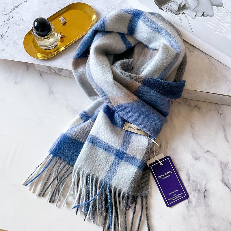 People Mom and Dad Winter Men's and Women's Thickened High-end Men's Pure Cashmere Scarf Plaid Long Grey