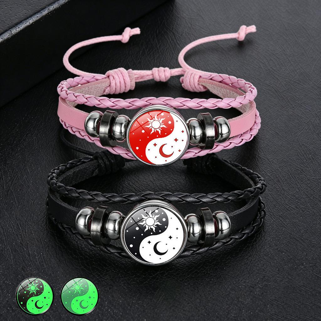 1Pc Glow In Dark Sun Moon Lover Couple Bracelet, Handmade Beaded Braided Unisex