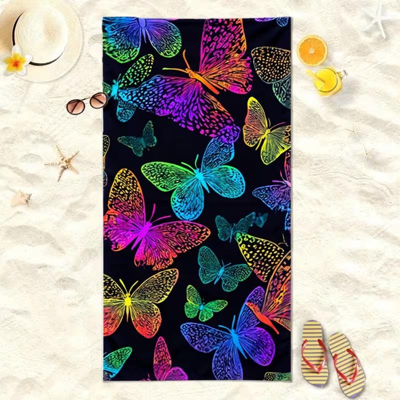 Y2K Trendy Sweet Pink Butterfly Print Beach Towel Soft Quick Dry Sand Resistant Absorbent Beach Blanket for Beach Pool Travel