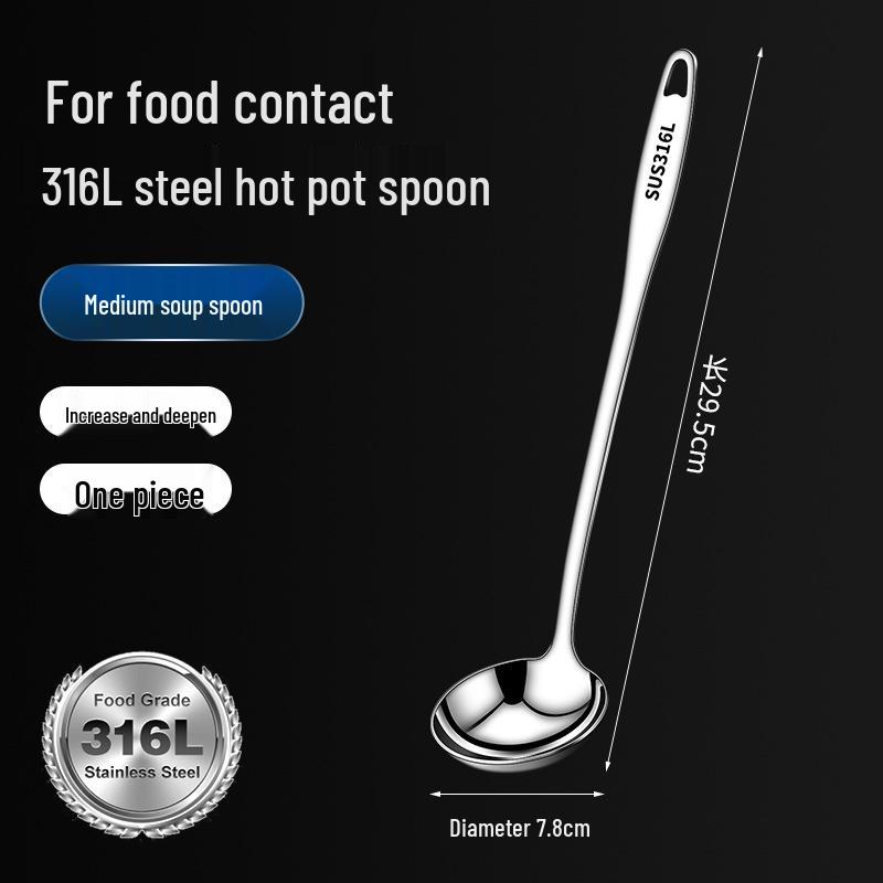 Stainless Steel Soup Ladle Set with Long Handle & Slotted Spoon, Oil Separator, Thickened Design for Home Use