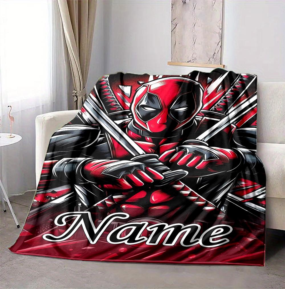 Custom Name Deadpool Armor Flannel Blanket Throw Blanket Soft Warm Sofa Bed Decor Unique Gift