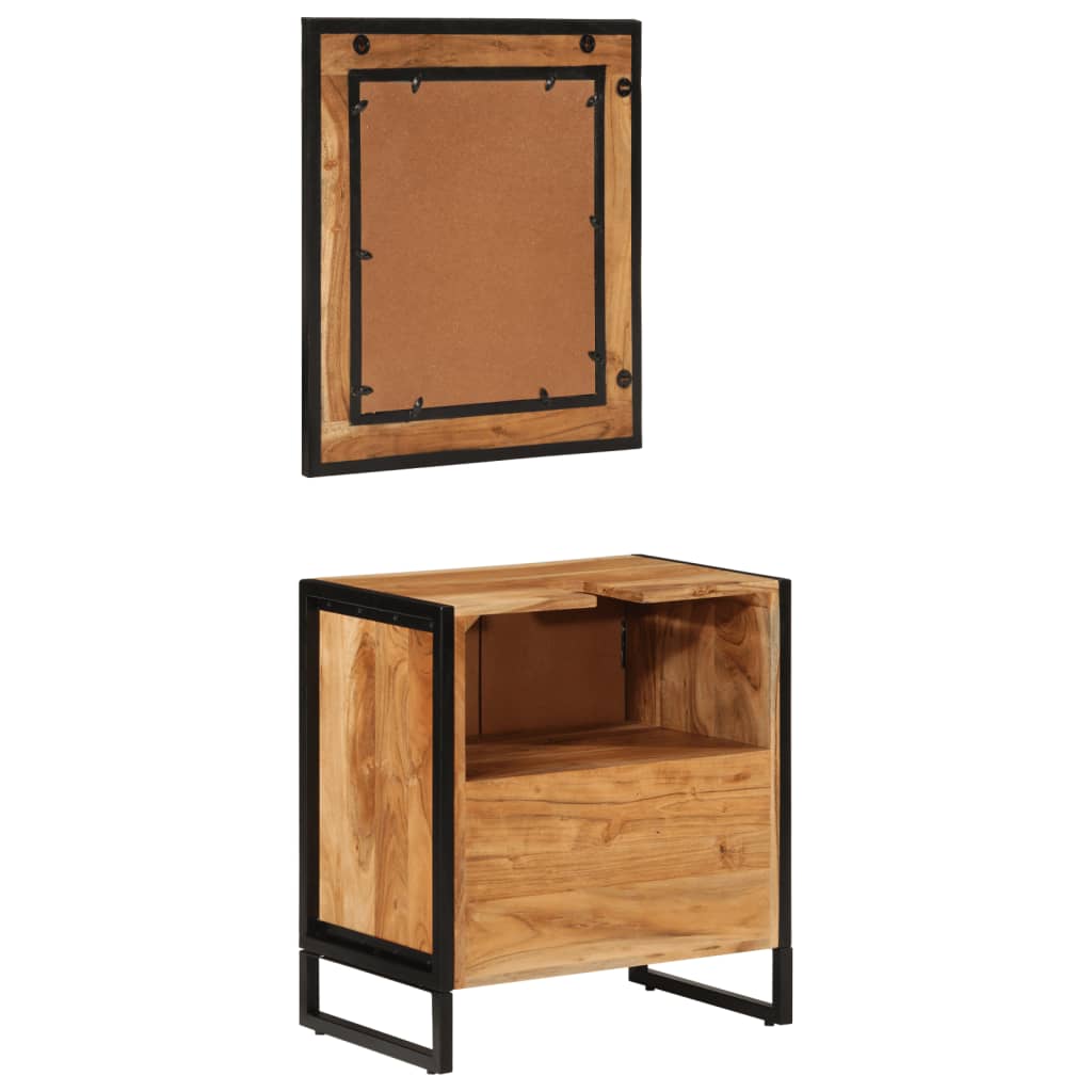 2 Piece Bathroom Furniture Set Iron and Solid Acacia Wood