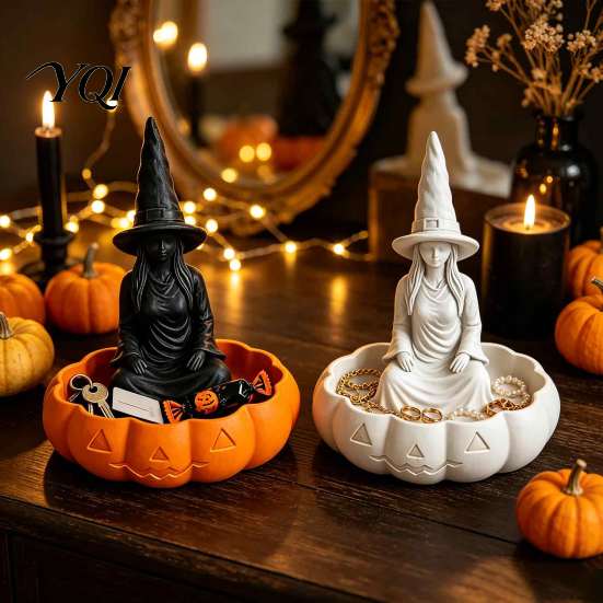 Decorative Trinket Dish for Rings Halloween Witch Jewelry Dish, Gothic Desktop Waterproof Storage Tray Vanity Keys Home Office Decor