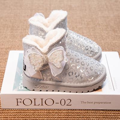 Mode Mädchen Schneestiefel Schleife Blume Baumwolle Schuhe gepolsterte verdickte warme Schuhe mittlere und große Kinder im Herbst und Winter neue Lederstiefel