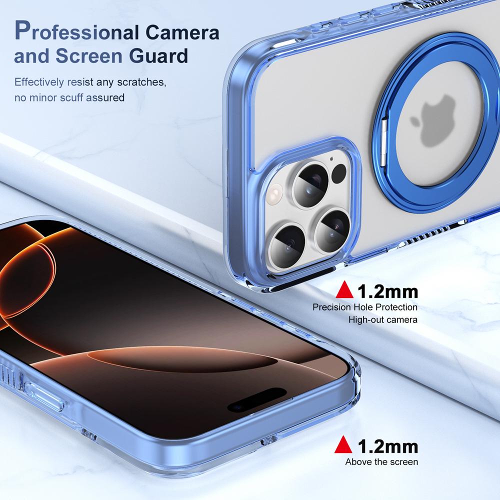 KEYSION Coque de protection pour iPhone 16 Pro Max 16 Plus avec bouton de contrôle tactile et anneau magnétique MagSafe 360, chargement sans fil, mat et transparent