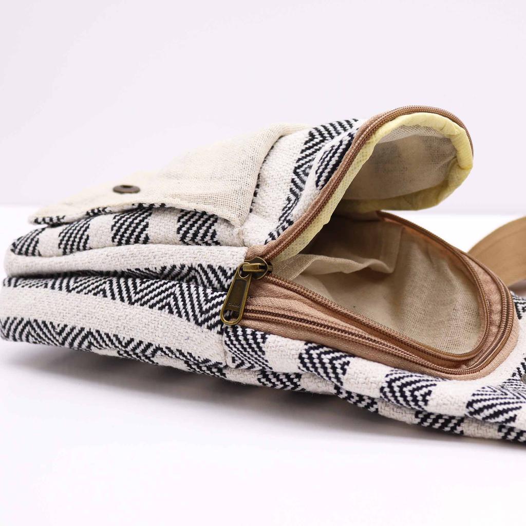 Crossbody Bag Natural Cotton Black And White
