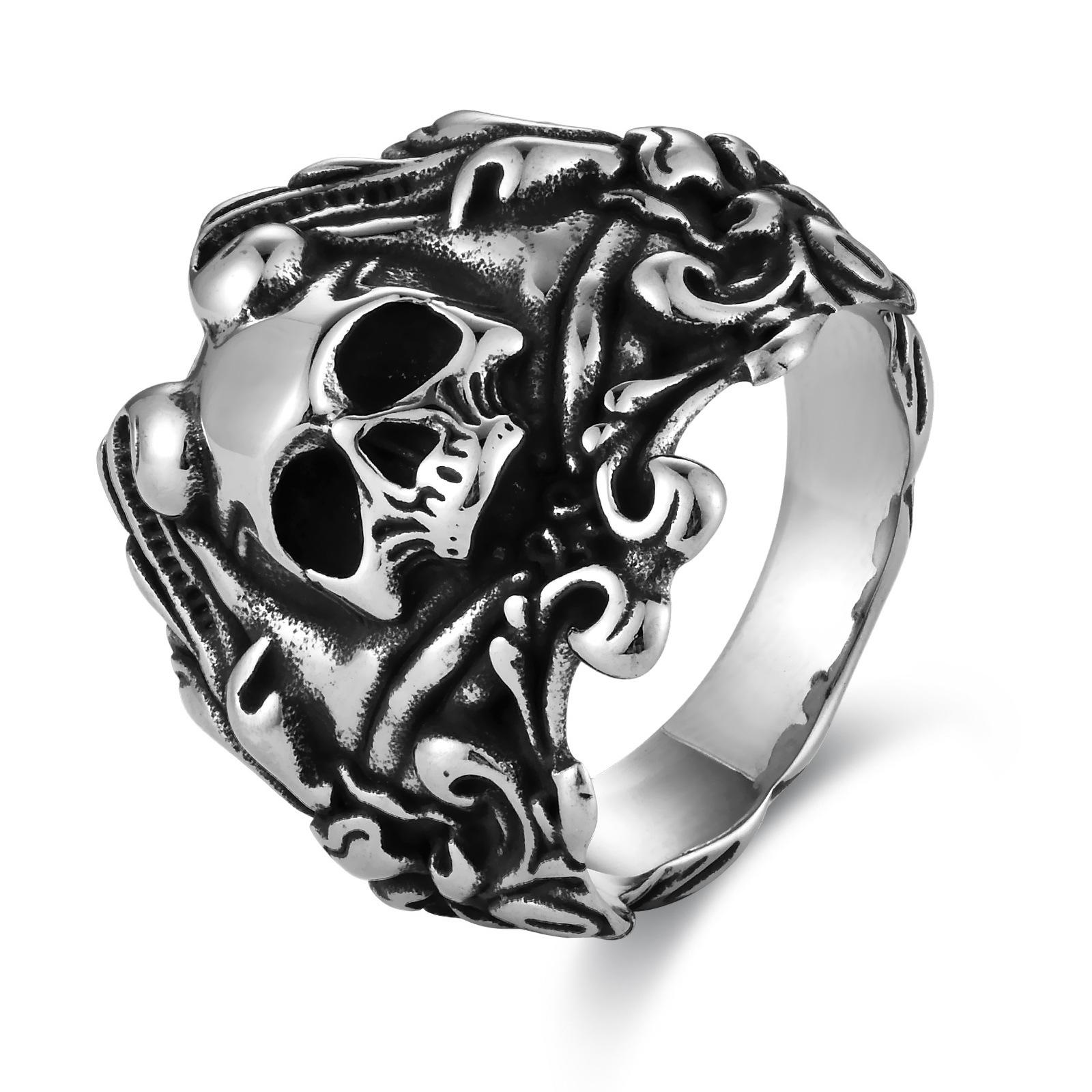 Retro Skull Stainless Steel Ring, Trendy Men s Alternative Titanium Steel Fashion Men s Stainless Steel Jewelry 7