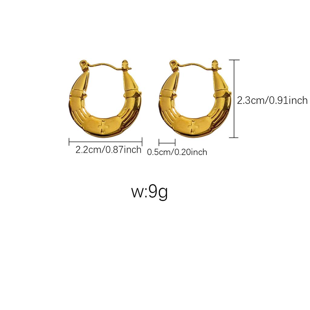 Premium Stainless Steel Simple Wind Versatile Oil Pressure Earrings 18K Real Gold Plating