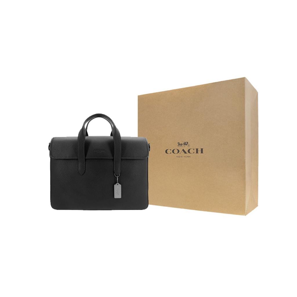 Coach Sullivan 39 Magnetic Closure Detachable Shoulder Strap Leather Document Briefcase Tote Crossbody Bag Large Men Bags Black C9875-QBBK