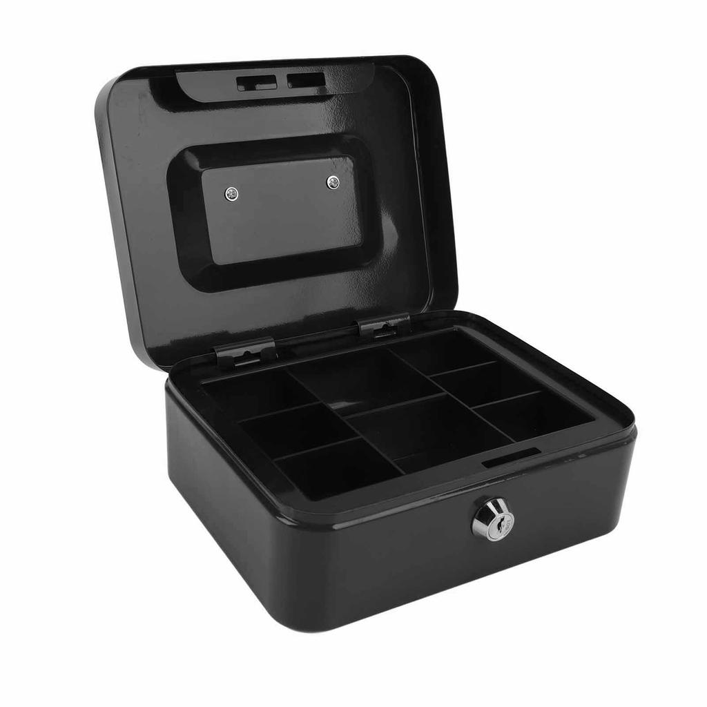 Small Locking Cash Box Portable Double Layers Safe Metal Money Box for Home and  