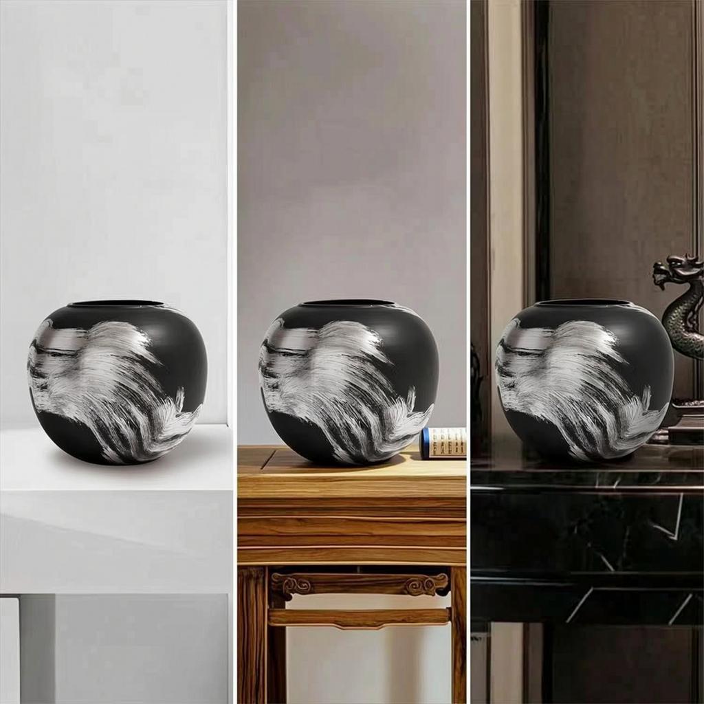 Vase with Brushstroke Decoration Artistic Bulbous Vase Long-Lasting Waterproof for Home Decorators, Entryway, Bookshelf