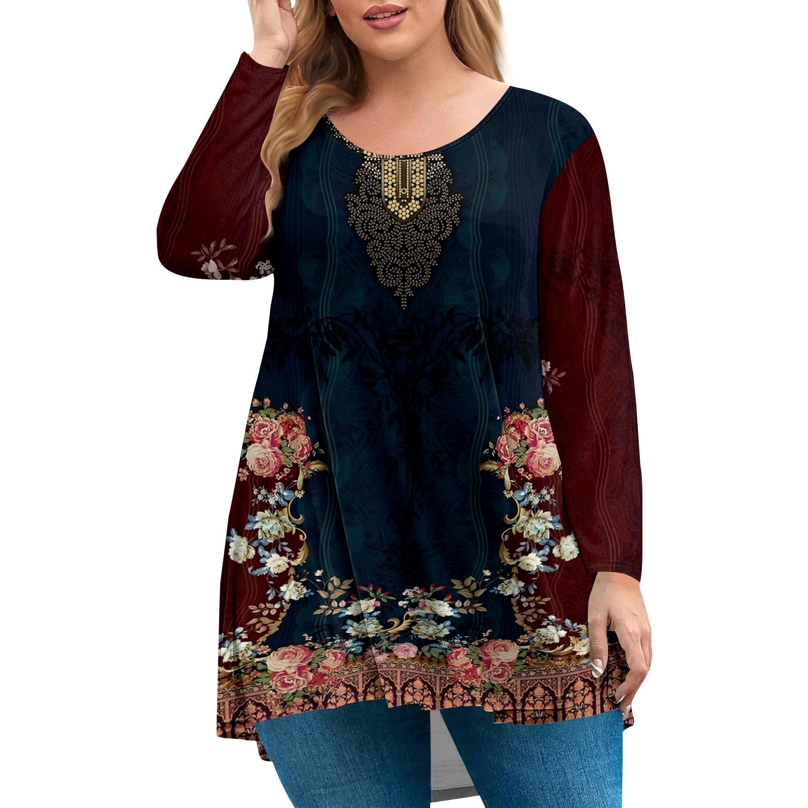 

Женский топ большого размера, рубашка с длинным рукавом и воротником «сад», модный повседневный топ с цветочным принтом XL тёмно-синий