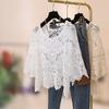 Elegant Knit Crochet Lace Blouse Women Vintage Hollow Out Seven Quarter Sleeve Casual Loose Shirts Women Summer Slim Fit Fashion Blouses Tops 3412