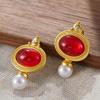 Retro Light Luxury Red Elegant Fashionable Zircon Earrings for Women Geometric Patterns Sweet Temperament Versatile Party Gift