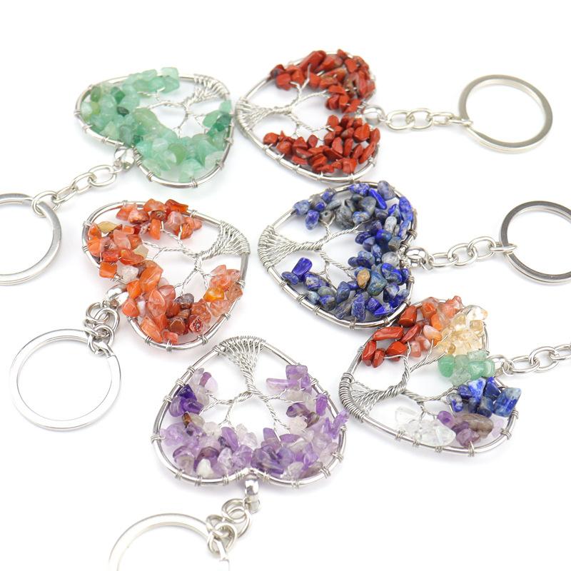 Crystal Gravel Peach Heart Tree Of Life Keychain Heart Bag Pendant K06 Graduation Gift Car Key