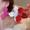 Exaggerated White Rose Red Spray Large Petal Long Drop Earrings for Women Iron Alloy Statement Party Casual Jewelry
