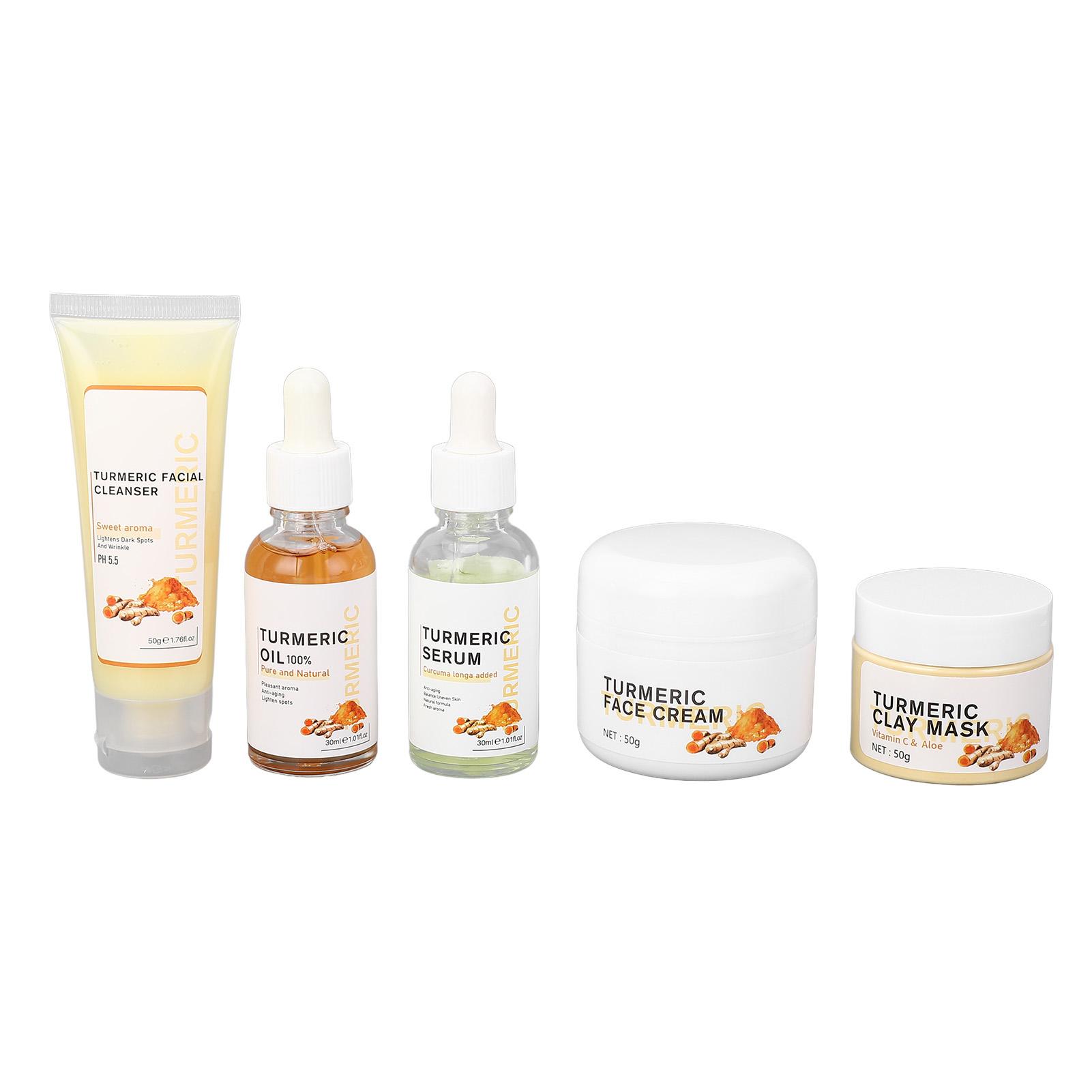 

Набор для ухода за кожей с куркумой, 5 шт., сыворотка для умывания, увлажняющее масло для кожи, крем для лица, глиняная маска для всех типов кожи