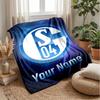Schalke 04 FC Custom Name Text Flannel Blanket Soccer Logo Personalized Fleece Throw Blanket Special Gift For Sofa Bedroom Home
