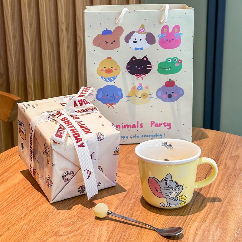 Cat and mouse cute ceramic mug children with scale household drinking cup couple milk coffee cup