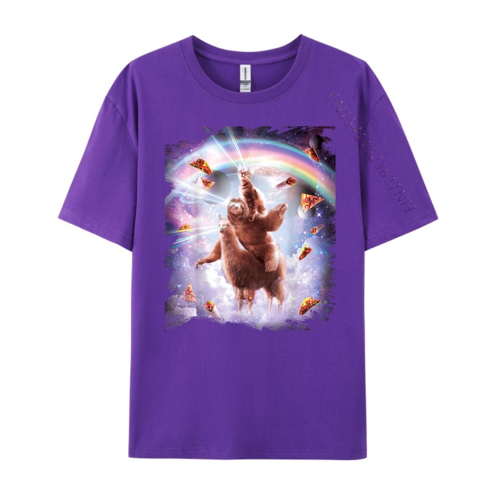 Laser Eyes Space Cat Riding Sloth Llama  Rainbow Shirts Graphic Tee White T Shirt Men