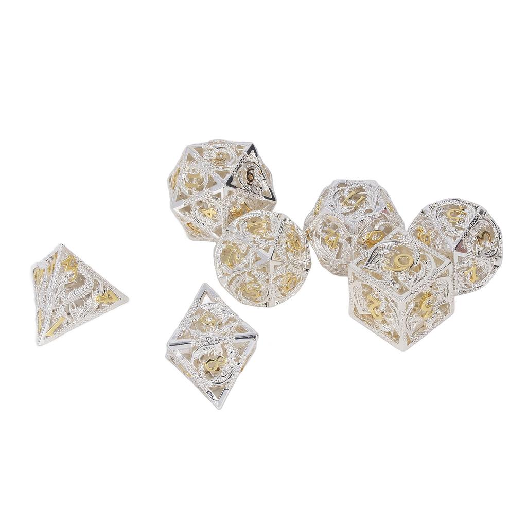 Metal Dice Set Hollow Polyhedral Crafted Portable Board Game Dice for Tabletop Game Gold