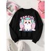 Girls' Crew Neck Sweatshirt Cute Cat Fan Girl Sticker, Soft Cozy Pullover, Warm Casual Outfit for Autumn And Winter