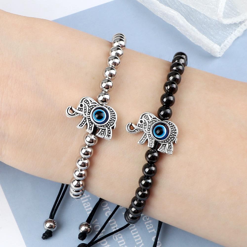 Women's Simple Fashion Bracelet: 5mm Copper Beads with Evil Eye Spacer