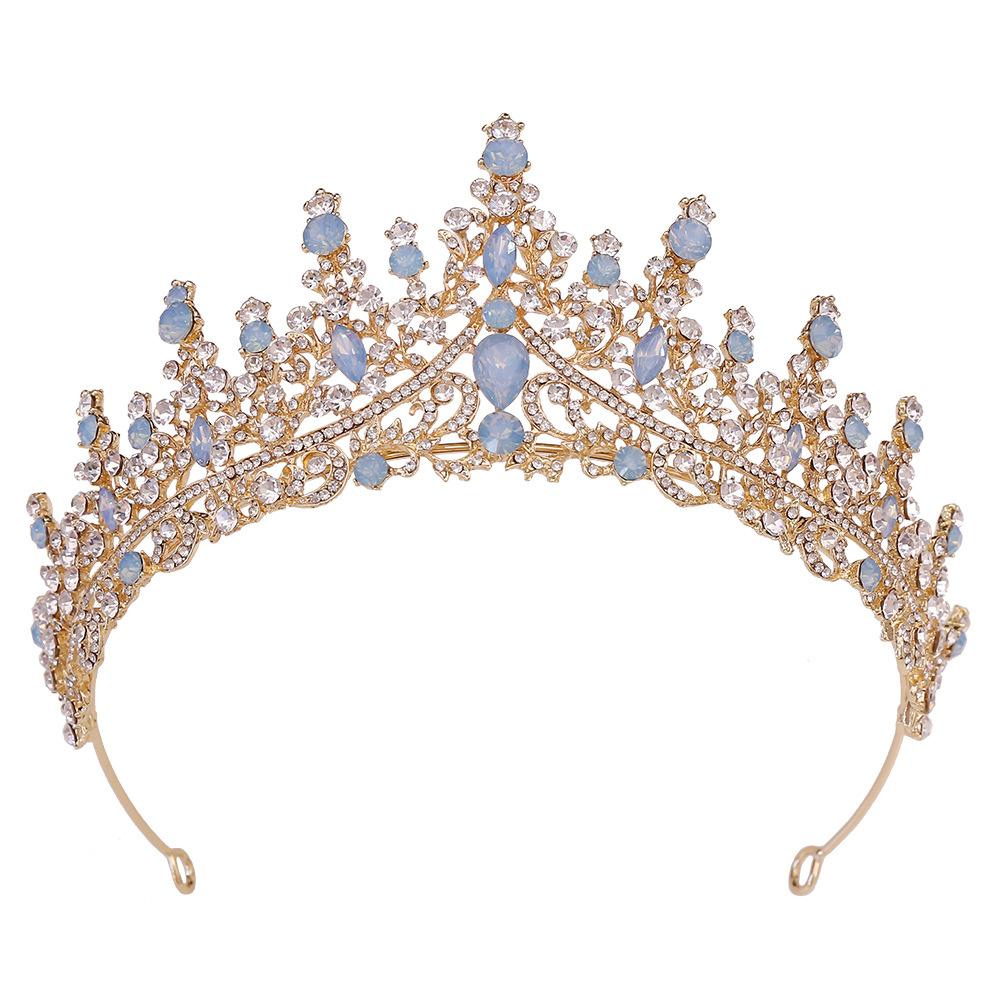 DIEZI Wedding Crystal Headwear Green Blue Opal Crown For Women Girls Hair Accessories Queen Bridal Tiaras Party Dress Headbands