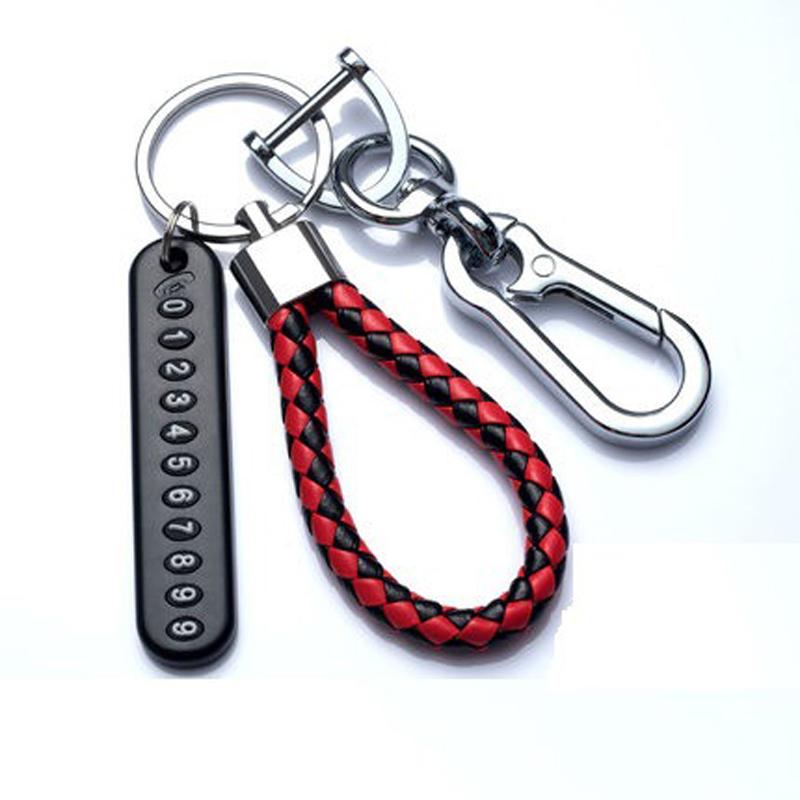 Trendy DIY Mobile Phone Number Plate Keychain - Punk Style Woven Leather Rope, Anti-lost Car Key Accessory for Men
