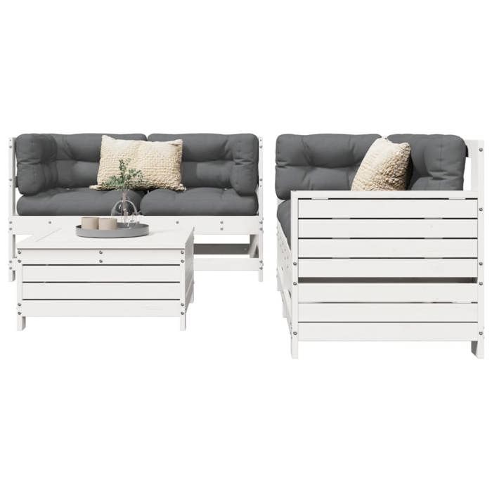 VidaXL Salon de jardin 5 pcs blanc bois massif de pin, ensemble de canapés d'extérieur, ensemble de canapés de jardin, 3250813
