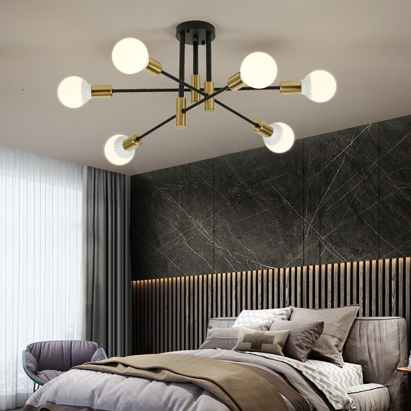 Nordic Minimalist Branch-Chandelier: Black & Gold LED Ceiling Light for Living Room, Bedroom, or Study