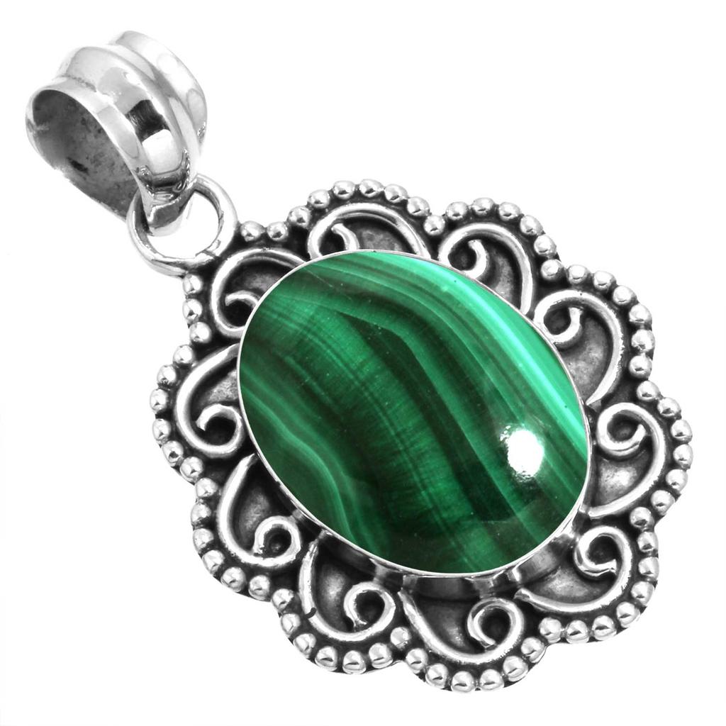 925 Sterling Silver Pendant Women Gemstone Handmade Jewelry Wedding Gift Malachite Moonstone Rose Quartz Red Stone Smoky Topaz Tiger Eye Fashion