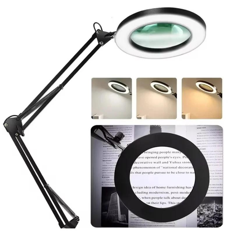 USB Magnifying Glass with 3-Color LED 72 LEDs 8X/10X Powerful Light for Soldering Iron Repair Desk Lamp Skin Care Beauty