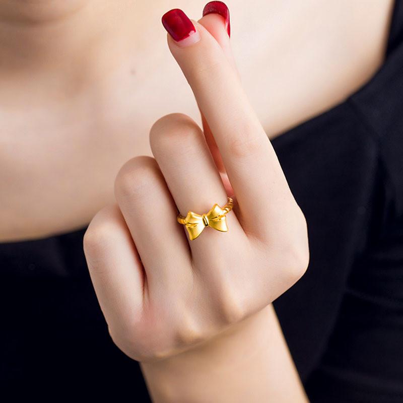 Brass Gold Delicate Plated Open Bow Ring Adjustable Fit Simple Stylish Jewelry Womens