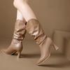 Trend 2024 Women's Half High Boots Retro Middle Heel Designer Luxury Winter Ladies Mid Calf Shoes Novelty Quality Waterproof New