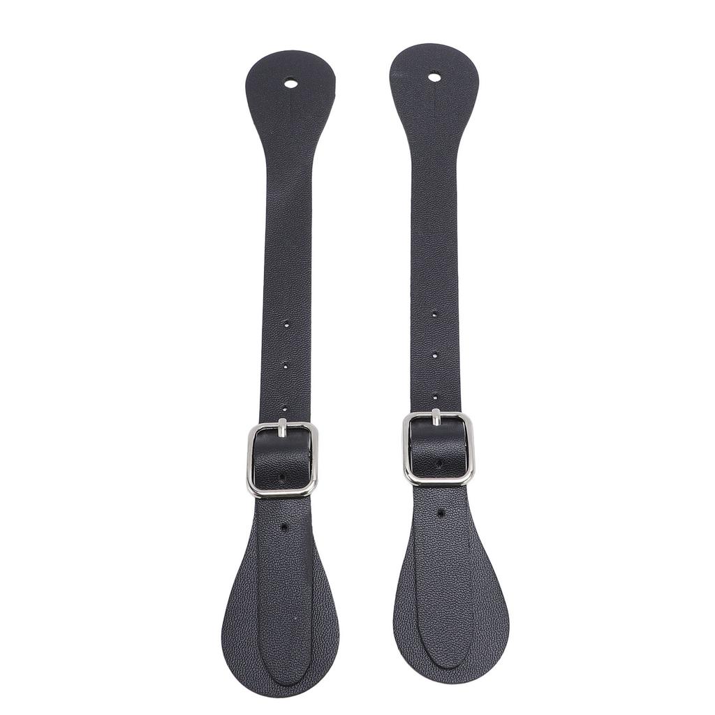 Pair of Synthetic Leather Spur Straps Adjustable Length 22cm Long Western Cowboy Spur Holder for Equestrian Black