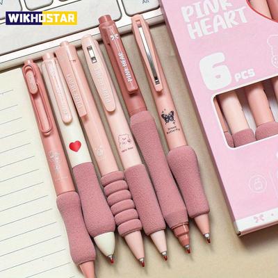 6pcs/set 0.5mm Retractable Gel Pen, Kawaii Stationary, Cute Pens, Black Gel Pens, Aesthetic Pens, School Supplies