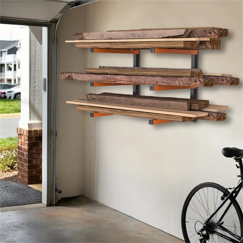Heavy Duty Wall Mount Lumber Rack Space Saving Timber Storage Shelf 3 Tiers Wood Holder Multipurpose Firewood Organizer